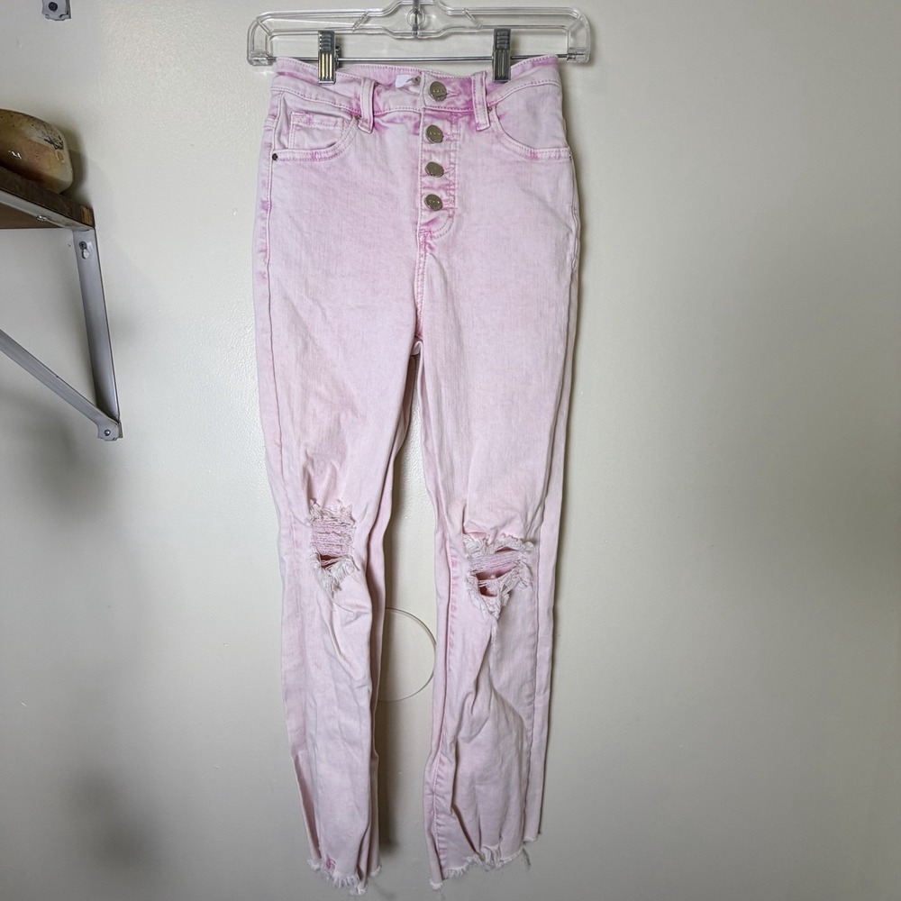 Risen Los Angeles Women's Jeans Size 0/24 Distressed Skinny High Rise Pink Fray
